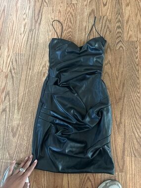 Nookie Black Faux Leather Mini Slip Dress